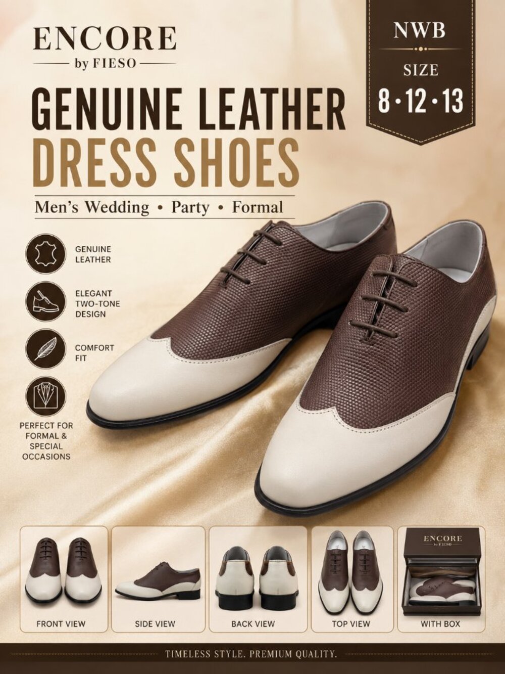 NWB Encore by Fiesso FI3046 Genuine Leather Dress Shoes Men's Designer